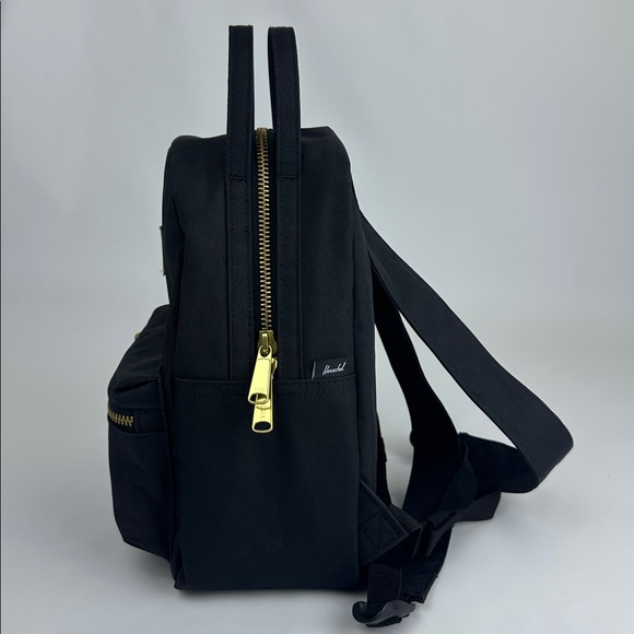 Herschel Supply Co. Black Backpack, Gold Zippers. NWOT. Red Stripe Interior. -C- - Picture 3 of 13